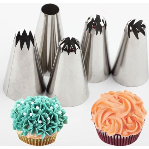 5 Pcs Large Silicone Icing Piping Nozzle Russian Pastry Tips Baking Tools Cakes Decoration Set Stainless Steel Nozzles Cupcake