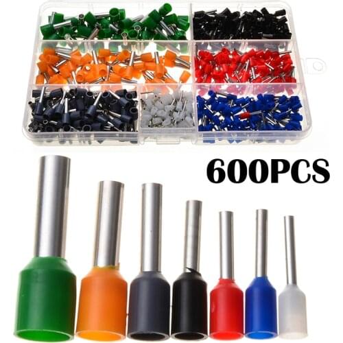 600pcs Mixed Copper Wire Crimp Tube Connector Spade Insulated Cord Pin End Cable Wire Terminal Electrical Hand Tool Set 22-10AWG