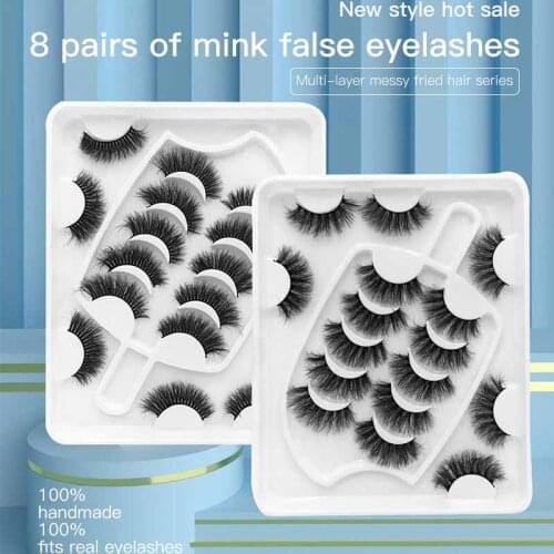8Pairs 3D Mink Lashes Natural Eyelashes Dramatic False Eyelashes Faux Cils Multi-layered Slender Thick Extension Makeup