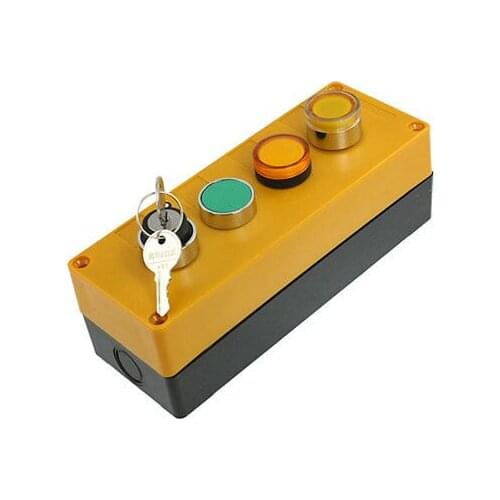 AC 240V 400V 2 Positions Key Lock Yellow Lamp Green Pushbutton 4 Switch Station