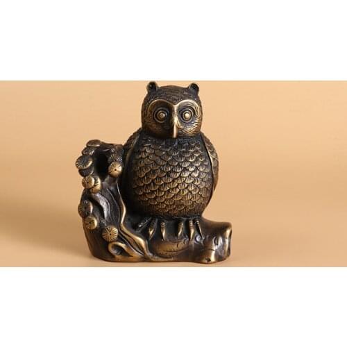 Antique Bronze Ornaments Brass Owl office Stationery desk Ornaments Handmade exquisite