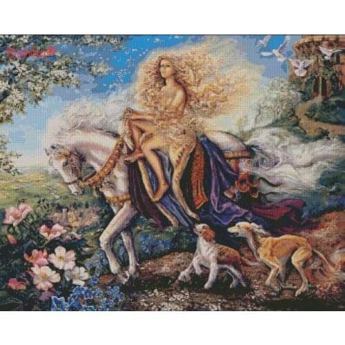 White horse goddess forest Animal Arts Needlework Embroidery DIY Cross Stitch Kits Crafts 14CT Unprinted Home Decor Handmade