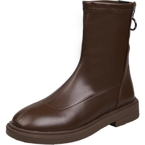 Skinny Martin boots women 2021 autumn and winter new rear zipper plus velvet warm short boots retro thick heel fashion shoes