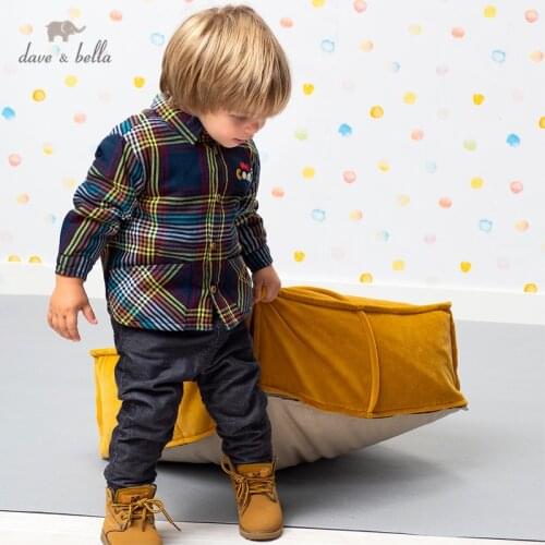 DB16146 dave bella winter baby boys letter plaid padded shirts infant toddler tops children high quality clothes
