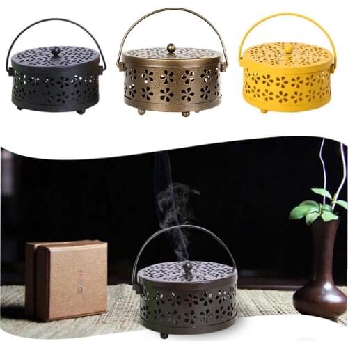 Mosquito Coil Holder Retro Portable Metal Hollow Floral Mosquito Coil Holder Case Garden Burner Insect Box Anti Scald