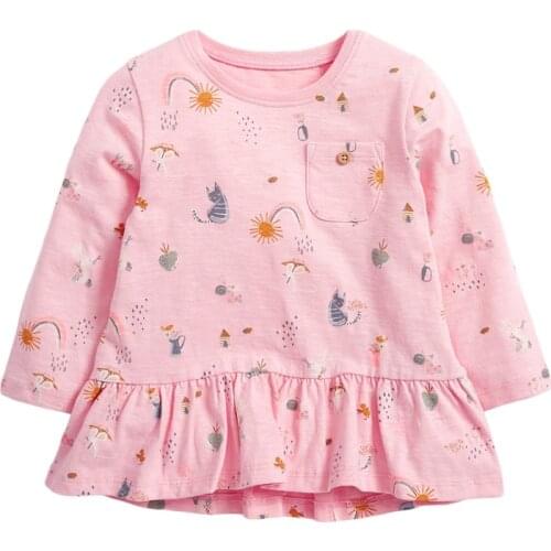 Kids 2021 Autumn Brand Clothes Children Pink Animal Print T Shirt Casual Cotton Fall Clothes for Toddler Girls 2-7 Years 52078