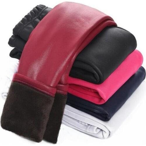 Children Warm Trousers Faux PU Leather Legging Baby Girls Leggings Winter Kids Thick Velvet Leggings