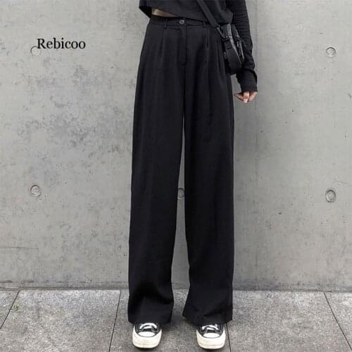 Draped black loose straight suit casual pants 2020 autumn and winter new thin wide leg pants female mopping trousers