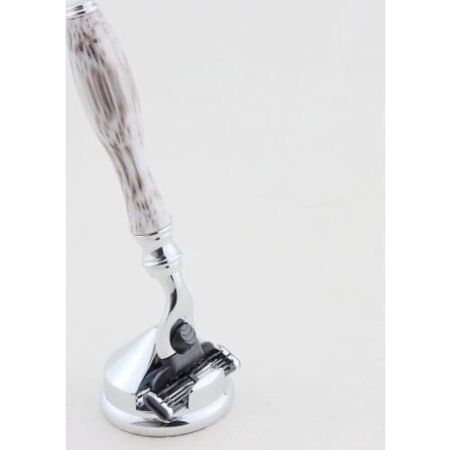 Frank Shaving-3 Layers Blade Shaving Razor, Faux Marbel Handle+FREE RAZOR STAND(#43 HOLDER ) #MA-03BW