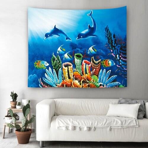 Sea Animal Printed Tapestry Background Wall Decor Large Size Cover Dirt-resisting Functional Blasket Picnic Cloth Chic Valance