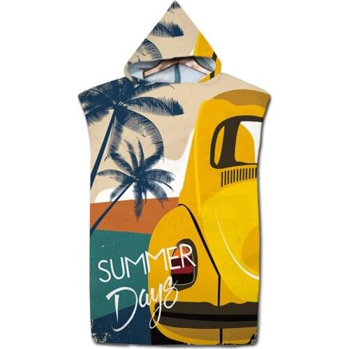 New Printed Palm tree Beach Changing Robe Poncho Hooded Quick Dry Bath Towel Bathrobe for Wetsuit Pool Surfing Swimming