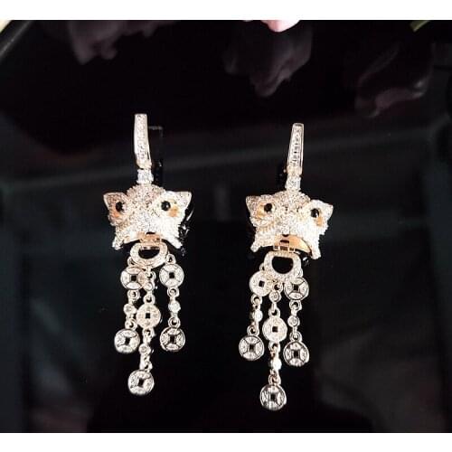 Inlaid Zircon Fashion Crystal Animal Head High-End Colorful Luxury Womens Jewelry Party Gift Earrings