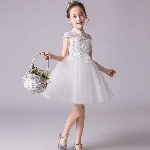 Wedding Lace Princess Party Dress Evening Childrens Dress Clothes Performance Catwalk Host Costume Mesh Kids Dress for Girls