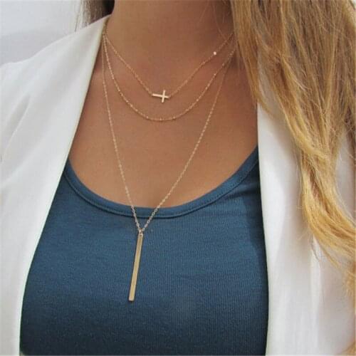HebeDeer Multilayer Lady Necklace Cross Pendant Contracted Fashion Gold Jewelry Statement Long Necklace Pulsera Hombre