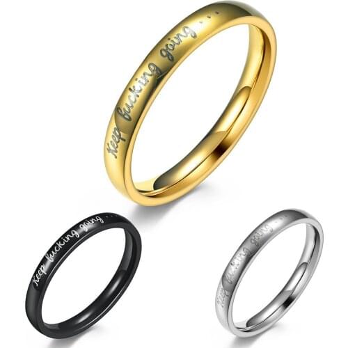 Fashion Titanium Steel Ring For Women Men Keep Fucking Going Motto Inspired Jewelry Party Gift