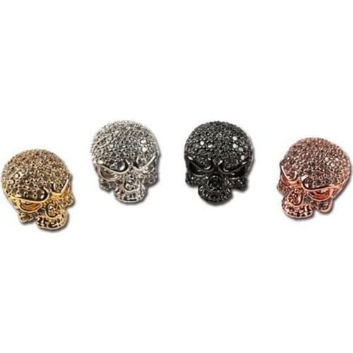 Fashion Micro Skull bead CZ Bead Clear Cubic Zircon blank eyes skull head beads Unisex Bracelet Pave Beads