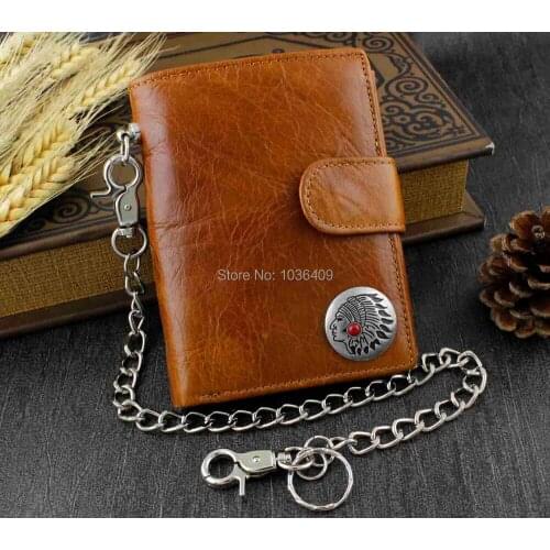 Western Vintage Biker Mens Genuine Leather Brown Wallet Purse W/ Chain WW7
