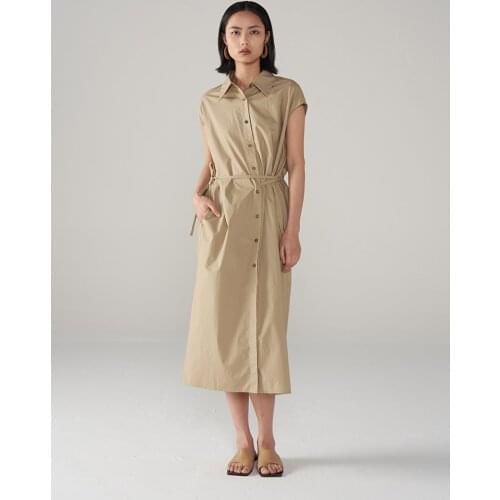 Ouverey Women Maxi Lapel Single Breasted Dresses with Belt Relaxed Short Sleeve Cotton Shirt Dress