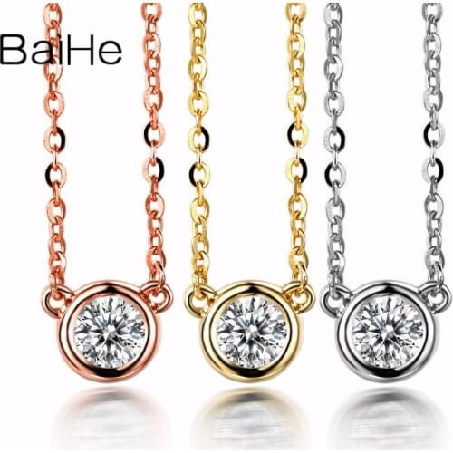 BAIHE Solid 18K White Gold 0.10ct Round Natural Diamond Wedding Gift Trendy Fine Jewelry Gift Round Diamond Necklaces