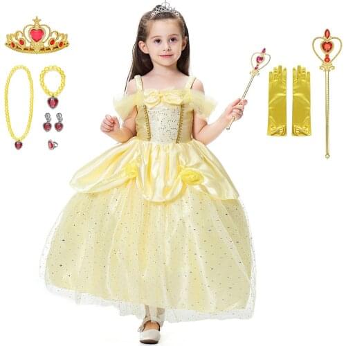 Beauty and the beast Belle Princess Dress Cosplay Belle Costume Christmas Birthday Carnival Party Dress Kids Ball Gown Costume