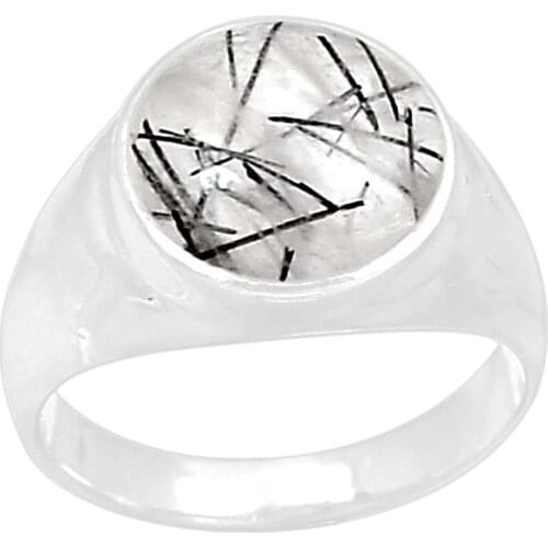 Genuine BLACK RUTILE Ring 925 Sterling Silver Jewelry,USA Size :8.25, MHBAR3623