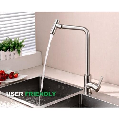 Modern Brushed Brass Kitchen Sink Faucet, Single Handle Lead-free kitchen Faucet Hot and Cold Universal Rotation Deck Mount Tap