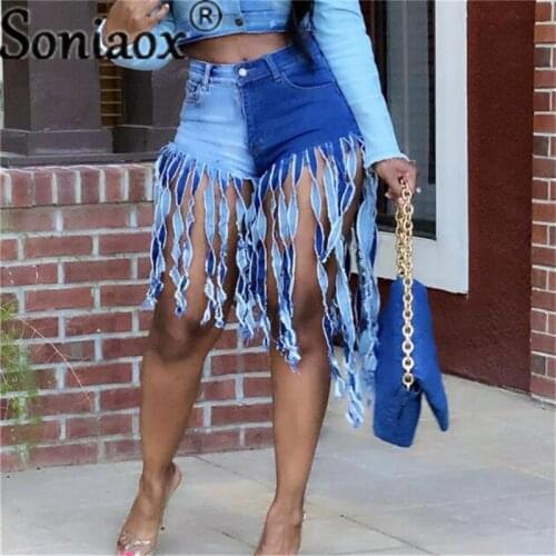 Plus Size S-3XL Tassel Denim Shorts Women Summer High Waist Sexy Night Club Rave Short Jeans Ripped Frayed Shorts Streetwear New