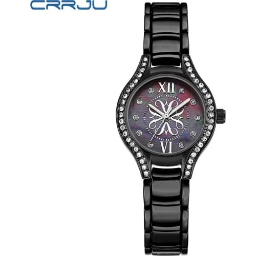 CRRJU New Dress Women Watches Stylish Crystal Rhinestones Quartz Wristwatch Lady Party Bracelet Bangle Relogio Casual Watch
