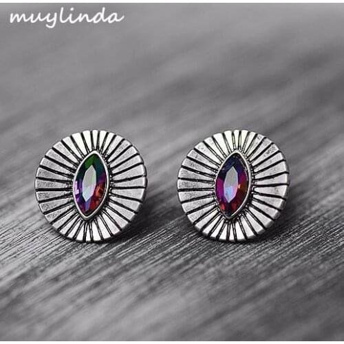 Boho Trendy Evil Eye Stud Earrings For Women Costume Jewelry Brincos Orecchini Crystal Round Earrings Retro Statement Earring