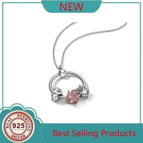 100% 925 Sterling Silver Pan Rose Gold Leaf Beads With O-shaped Pendant Necklace Is The Most Popular Gift For Women