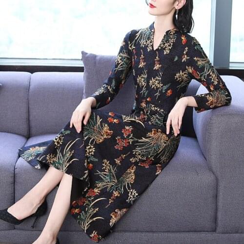 Autumn Fashion 2019 Vintage Print Women Dress Female A-line Vintage Sweet Clothing Elegant Plus Size Casual Vestidos