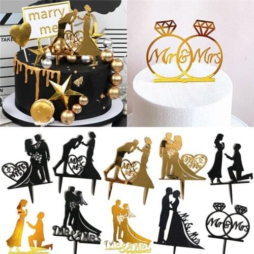 1 Pcs Bride Groom Wedding Cake Flags Love Heart Wedding Cake Topper Wedding Party Cake Baking Decor Engagement Cake Supplies