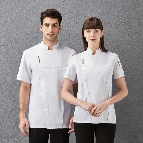 2021 New Chef Jacket Man Women Short Sleeve Chefs Uniform Catering Restaurant Kitchen Cook Coat Hotel Cooking Canteen Workwear