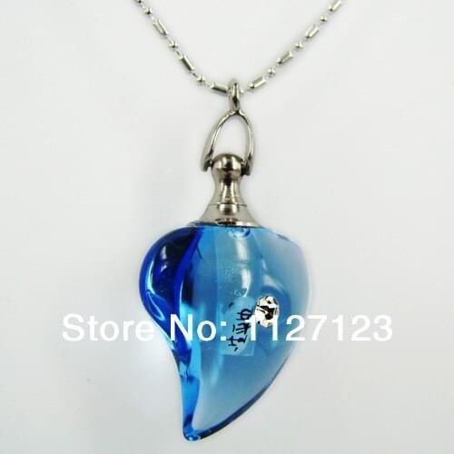 25pcs/lot blue Bend the peach heart Rice vials pendants rice vial pendant perfume empty glass bottle glass spray perfume bottle