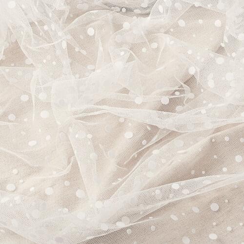 3Y/lot White Flock Dot Patchwork Mesh Fabric By The Yard Handmade Material Home Decoration