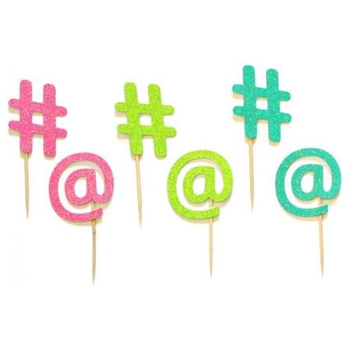Glitter Hashtag Social Media Cupcake Toppers wedding bridal Shower birthday tea party treat food picks decoration BT001