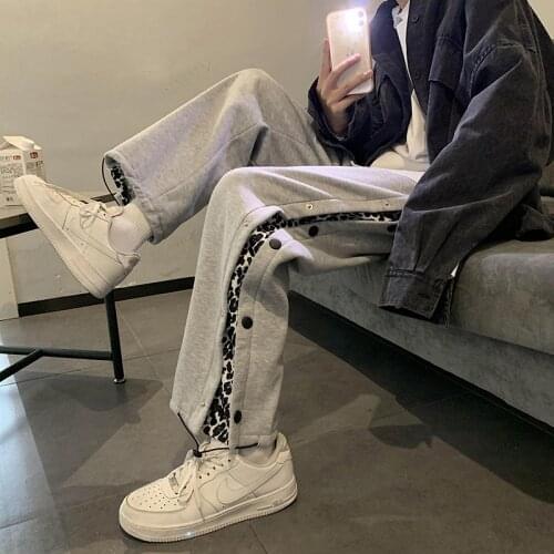 Harajuku Korean Pattern Leopard Print Hip Hop Fashion Wide Leg Pants Women Men Casual Streetwear Elastic Waist Jogger Pants