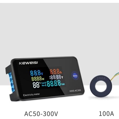 AC 110V 220V 50V~300V 100A Digital Ampermeter Power Energy Voltmeter Ammeter Voltage Watt Kwh temperature Meter Time Split CT