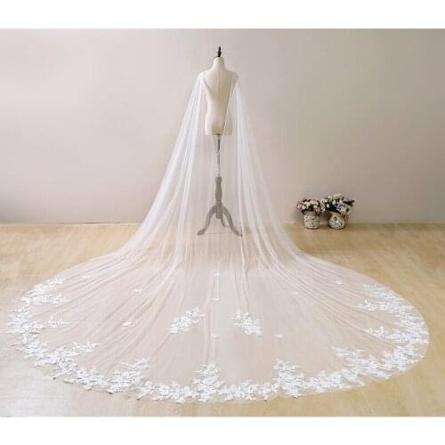 Long Lace Wedding Capes Floral Backless Bridal Shoulder Veils Tulle White Ivory Shawl Accessories for Brides 3 4 Metres