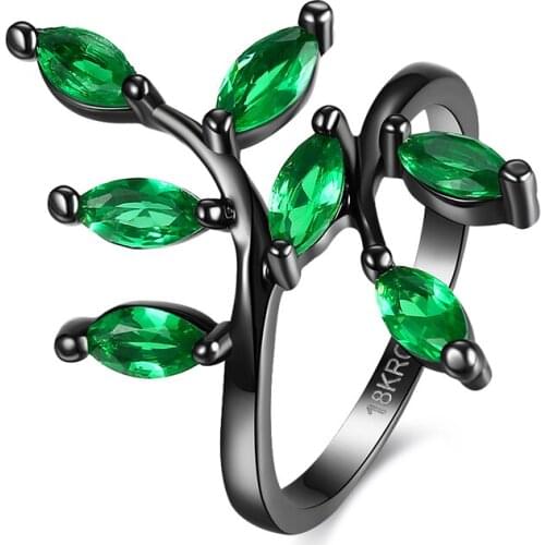 Hot Selling Female Jewelry Color Black Gold Vintage Leaf Women Wedding Engagement Ring Beautiful Anniversary Gift