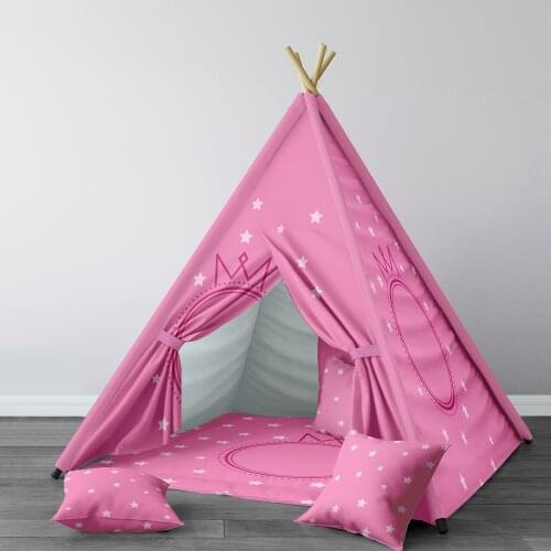 Play Tent for Kids Wigwam Portable Indoor Playground Tents Children Bedrooms Pink Cute Crown Stars Model 233
