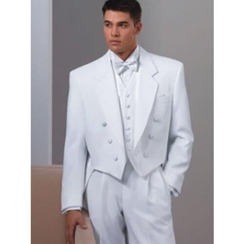 Custom Made To Measure White Evening Tailcoats With Notch Lapel, Bespoke Wedding Tailcoat Suit,Tailored Groom Long Tail Tuxedos