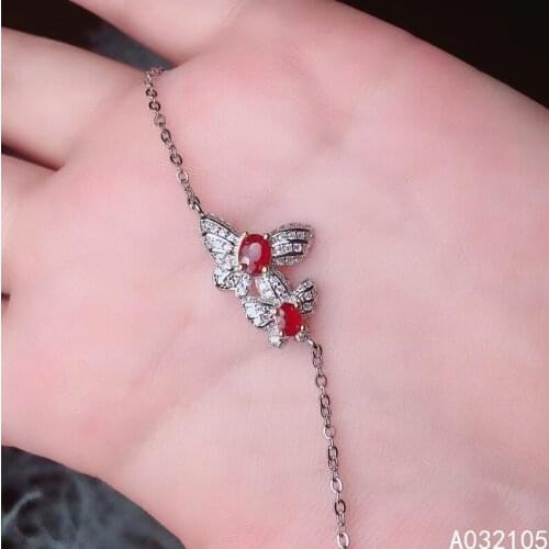 KJJEAXCMY fine jewelry 925 sterling silver inlaid Natural ruby women fresh trendy butterfly OL style gem hand bracelet support d