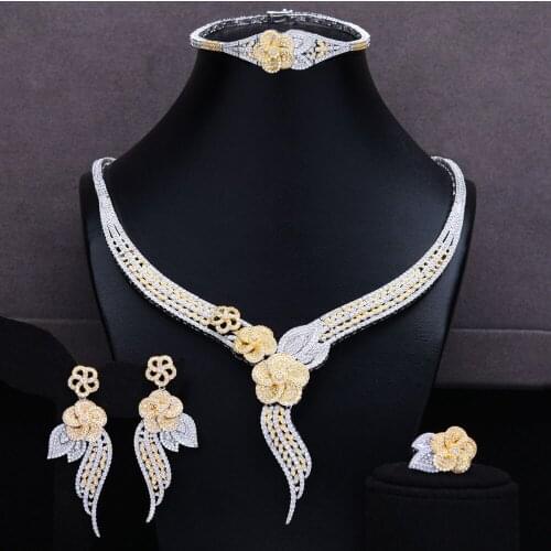 KellyBola Gorgeous Glacier Tassels 4PCS African Necklace Zircon Jewelry Sets For Women Wedding Indian Nigerian Party Jewelry Set