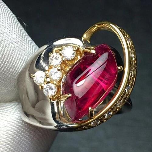 Rubillite Ring Fine Jewelry Pt900 and 18K Natural Rubi Tourmaline 3.5ct Gemstone Diamond Gift Female Rings for Women Fine Ring