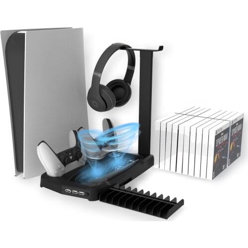 PS5 console cooling base game controller two-seater charging with disc storage rack bracket all-in-one design easy to install
