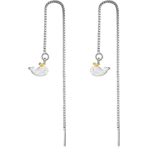 Creative Fashion Exquisite 925 Sterling Silver Jewelry Temperament Ear Line Sweet Drawing Dolphins Fish Dangle Earrings SE640