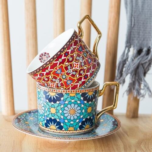 Moroccan Light Luxury Ceramic Coffee Cup European-Style Small Luxury Coffee Cup & Saucer Set Home Afternoon Tea Flower Tea Cup