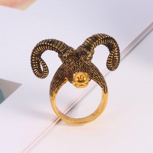 Sheep Head Ring Satan Worship Baphomet Aries Zodiac Wicca Star Punk Rock Animal Rings Man Woman Jewelry Gift