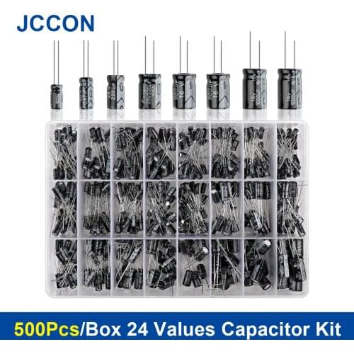 500Pcs 24 Values Electrolytic Capacitor Box Kit Range 0.1UF-1000UF 16V-50V Mix Aluminum Electrolytic Capacitor Assorted Kit